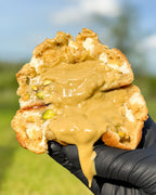 Fresh baked gourmet pistachio cream stuffed cookie with white chocolate chunks and real pistachios NY style thick soft cookie shipped nationwide Star Cookies Orlando